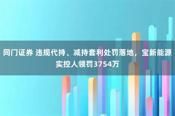 同门证券 违规代持、减持套利处罚落地,宝新能源实控人领罚3754万